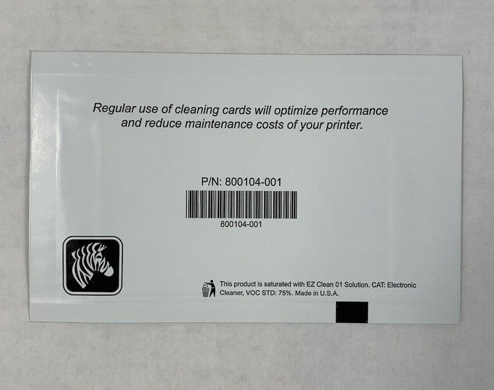 Zebra 800104-001 PVC Printer Cleaning Card for Zebra Card Printers (Lot of 13)