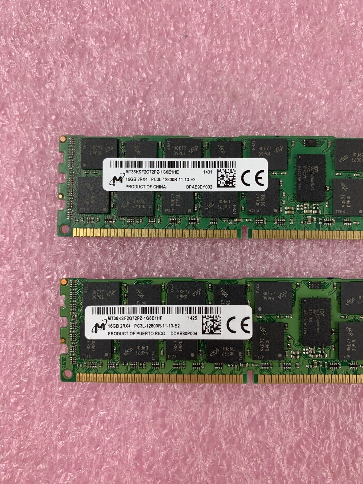 Lot of 2 Micron MT36KSF2G72PZ-1G6E1HE 16GB DDR3 SDRAM PC3L-12800 RAM Memory