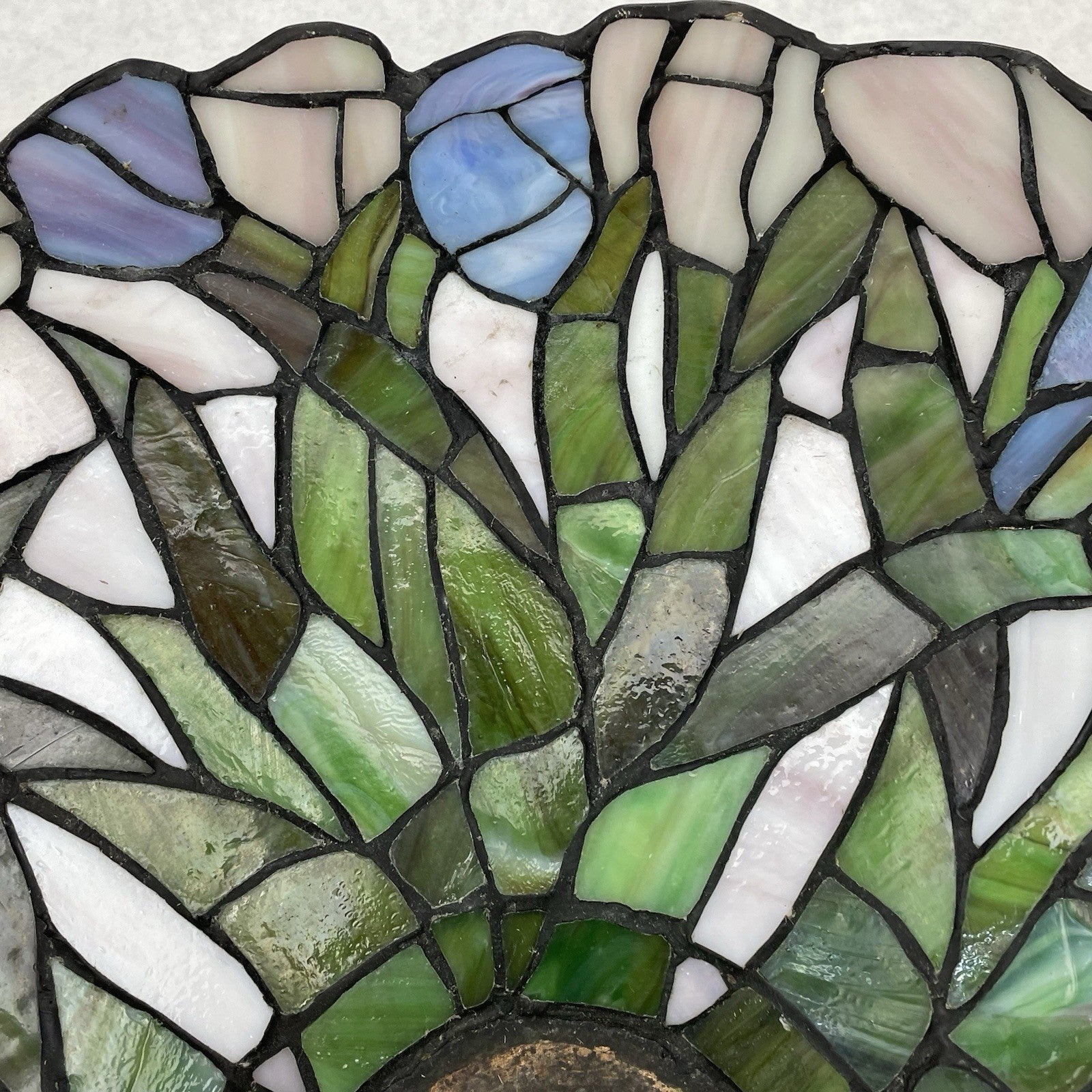 Vintage Tiffany-Style Stained Glass Lampshade Blue Green White 14.5 In4