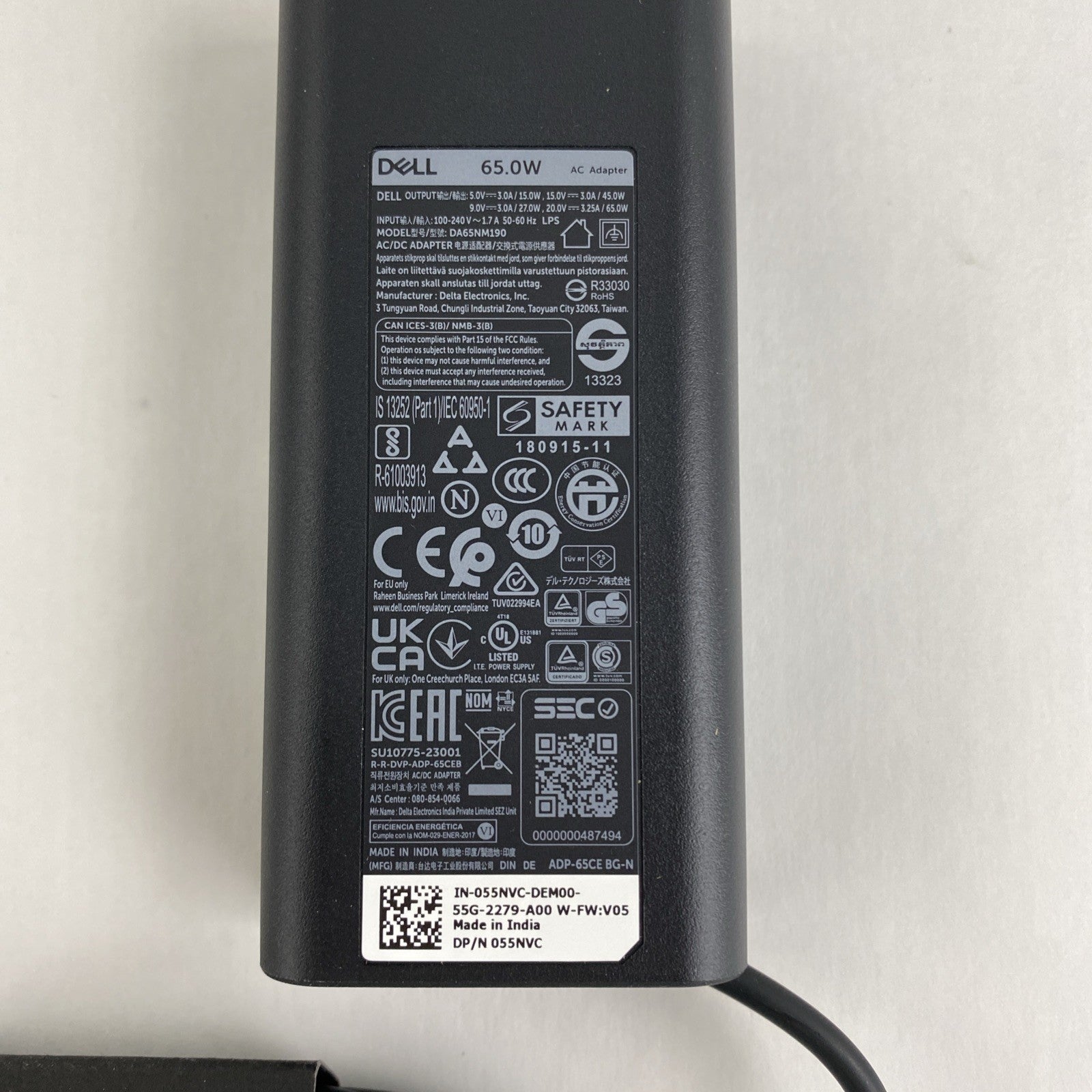 Dell DA65NM190 65W USB-C AC Adapter No Power Cord Mix Lot of 2 w/ LA65NM1906
