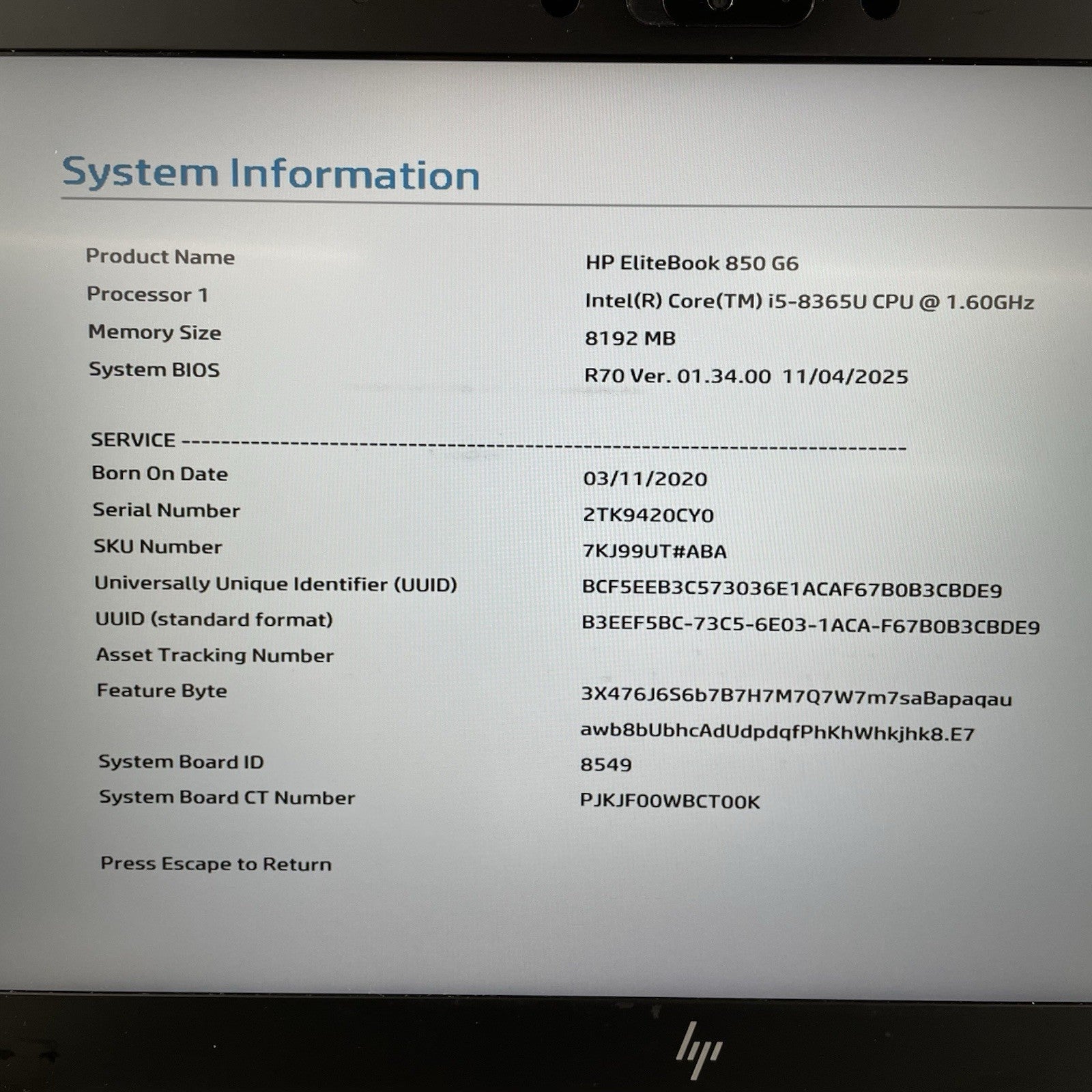 HP EliteBook 850 G6 15.6" i5-8365U 1.60 GHz 8 GB RAM No SSD/OS/AC - Corner2