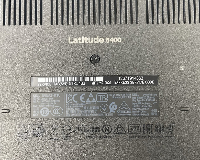 Dell Latitude 5400 14" i5-8365U 1.60 GHz 8 GB RAM No SSD/OS/AC/Batt- Bad Bottom
