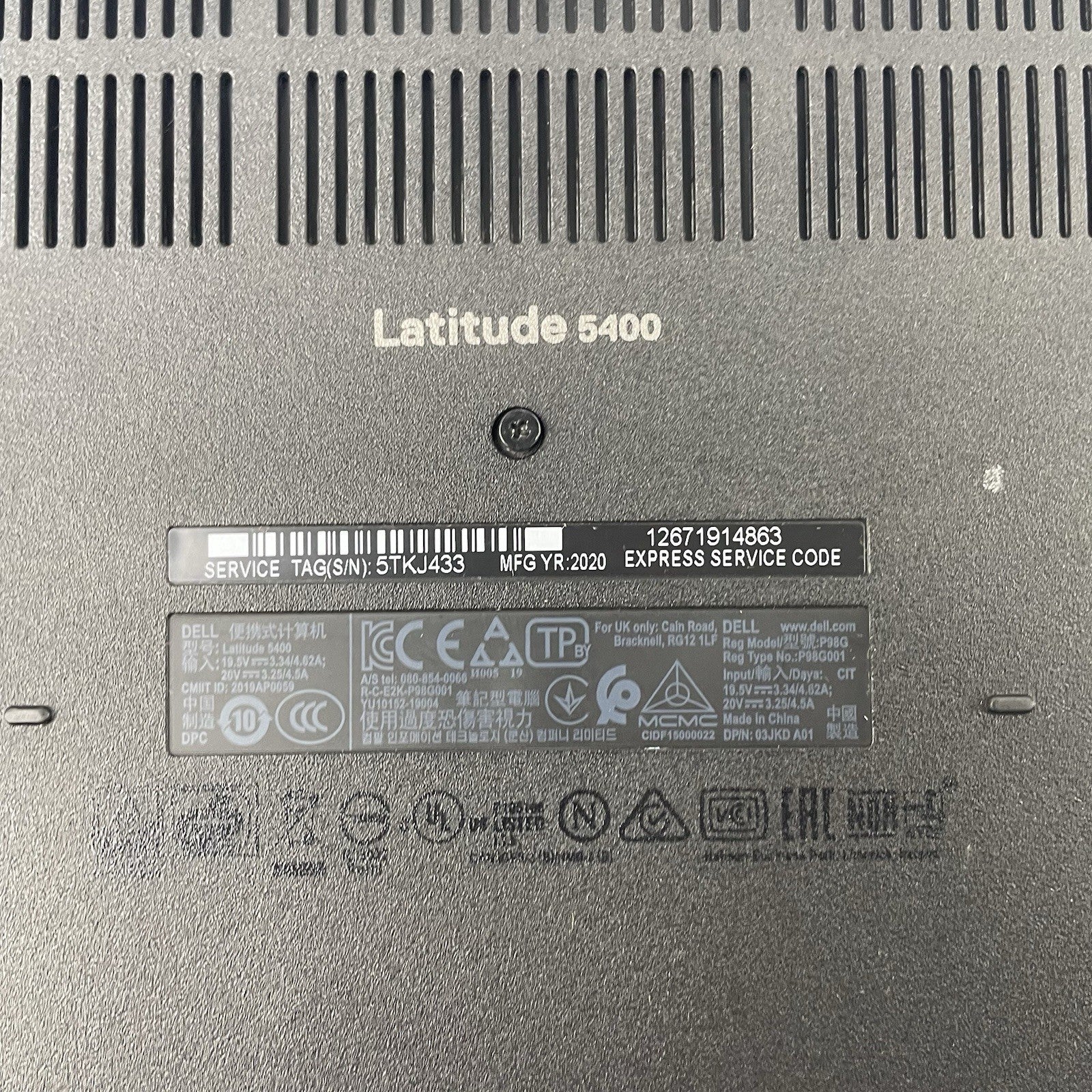 Dell Latitude 5400 14" i5-8365U 1.60 GHz 8 GB RAM No SSD/OS/AC/Batt- Bad Bottom17