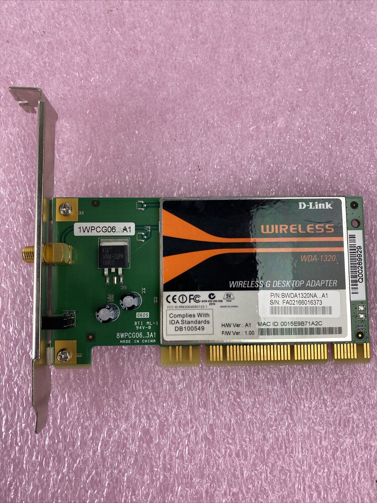 D-Link WDA-1320 Wireless G Desktop Adapter 54Mb/s RP-SMA PCI Card (Lot of 3)