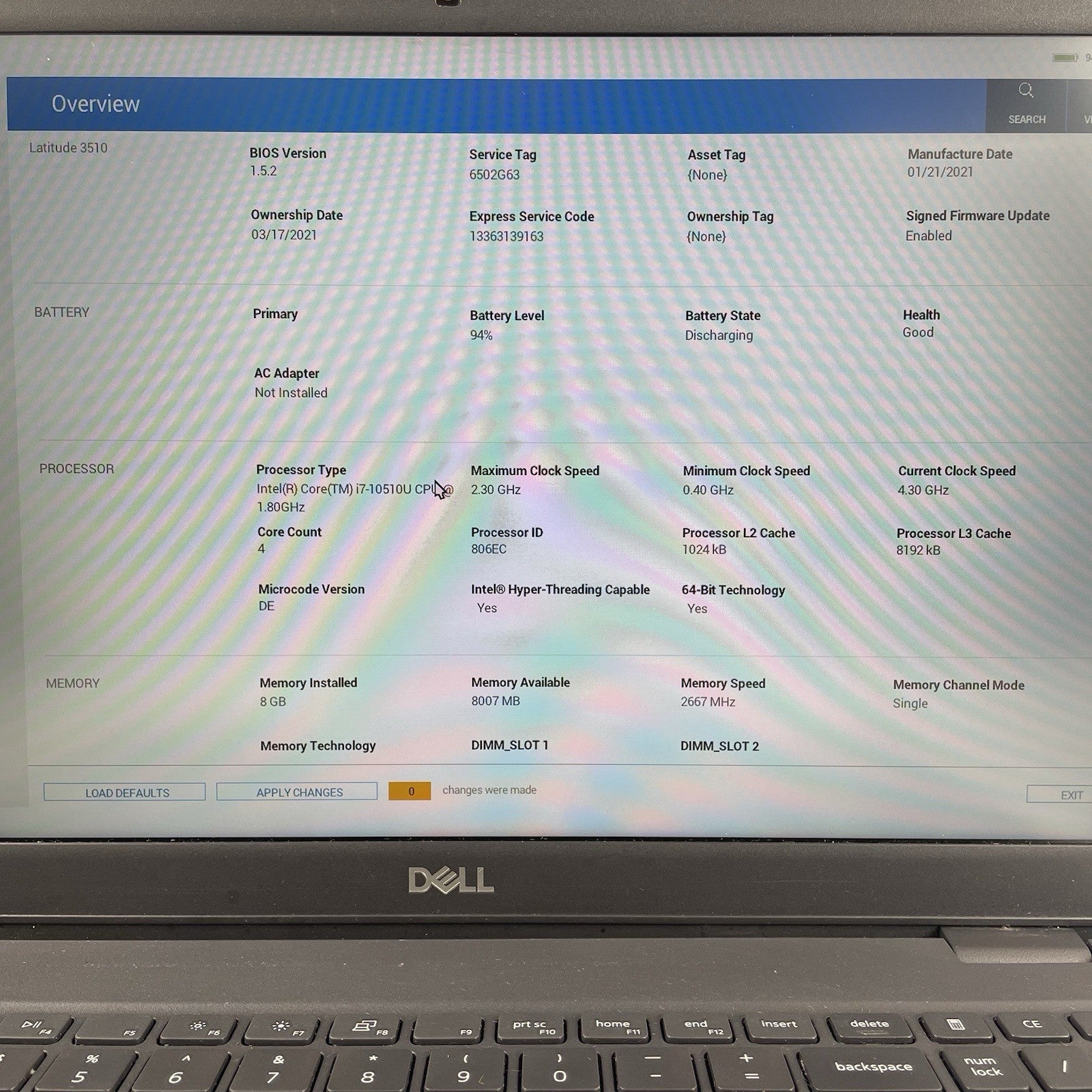Dell Latitude 3510 15.6" i7-10510U 1.80 GHz 8 GB RAM No SSD/OS/AC3