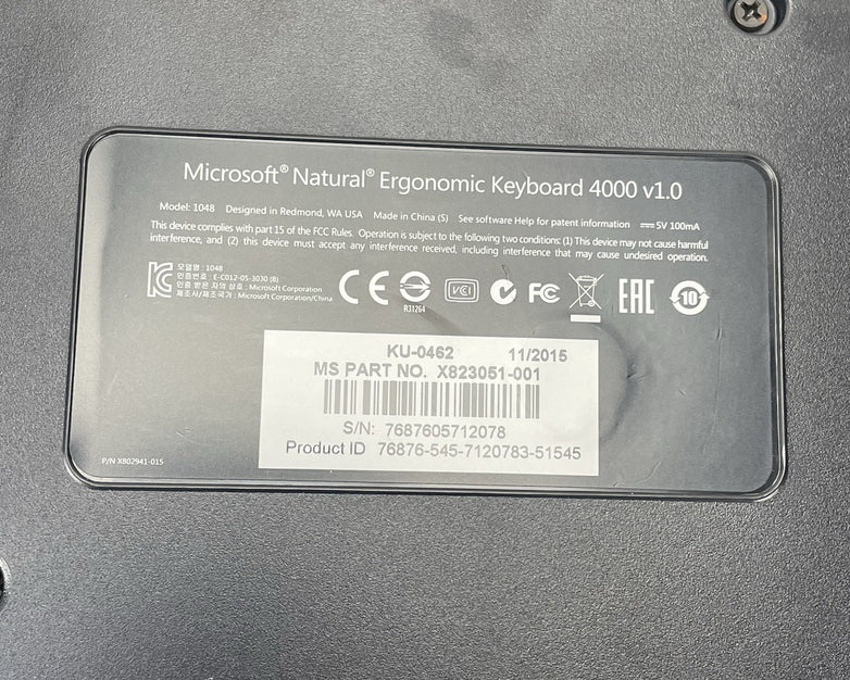 Microsoft 4000 V1.0 KU-0462 1048 Natural Ergonomic Keyboard USB Tested