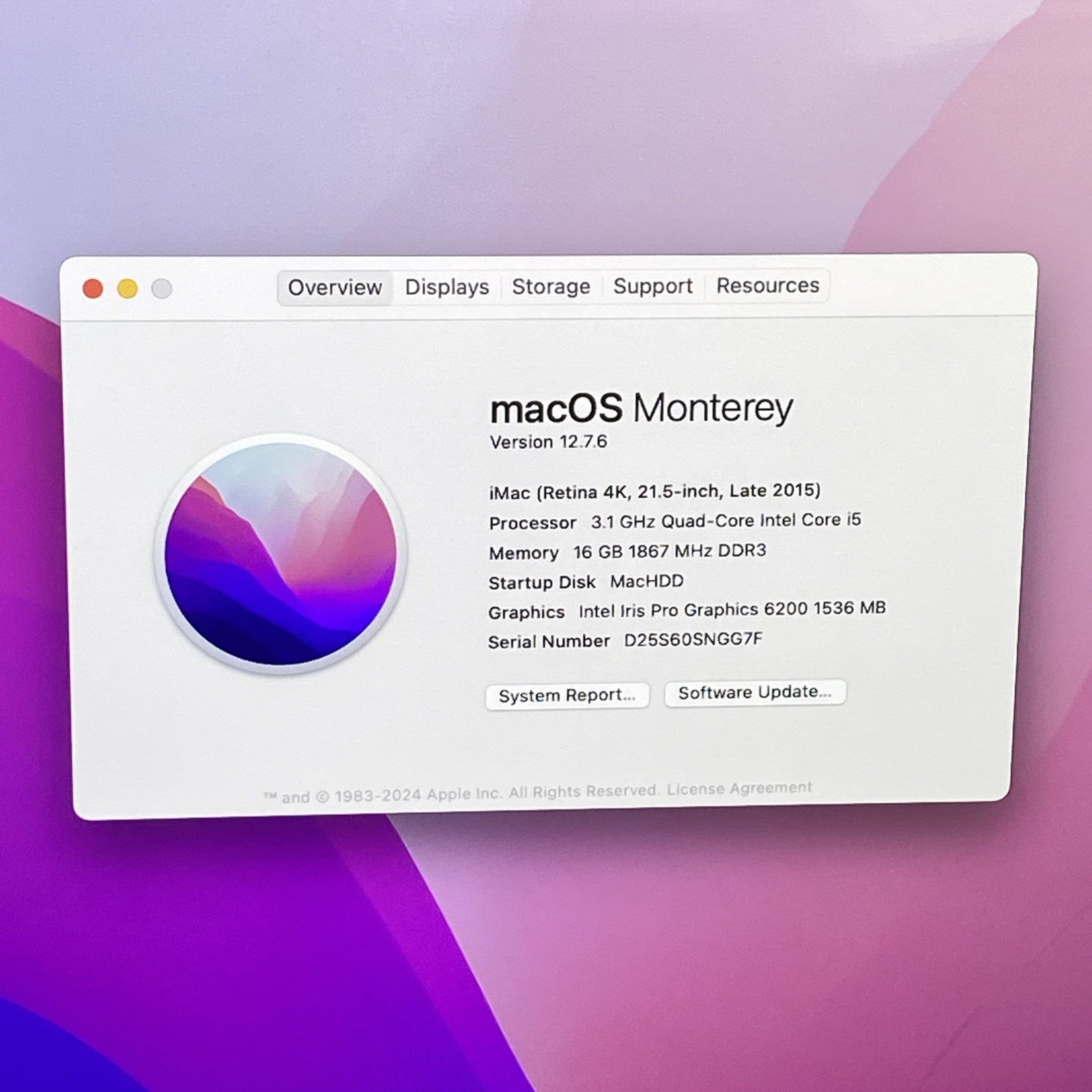 Apple A1418 iMac Retina 4k 21.5" 2015 3.1GHz i5 16GB RAM 1TB HDD Fusion -Cracked