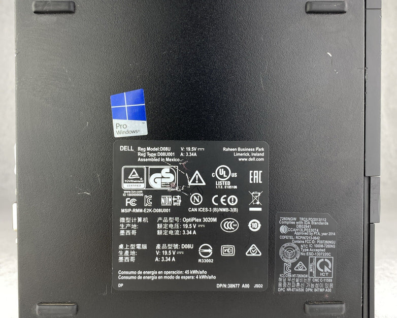 Dell OptiPlex 3020M Intel Core i3-4160T 3.10GHz 4GB RAM WiFi No AC No HDD OS