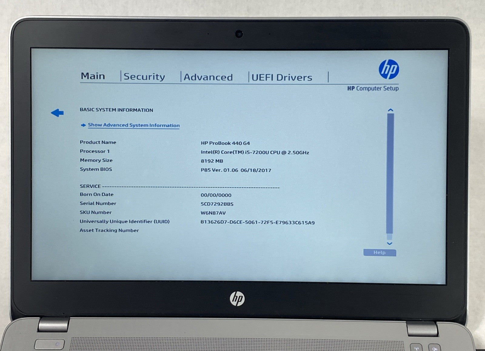 HP ProBook 440 G4 Intel Core i5-7200U 2.50 GHz 8GB RAM 14" No HDD No OS