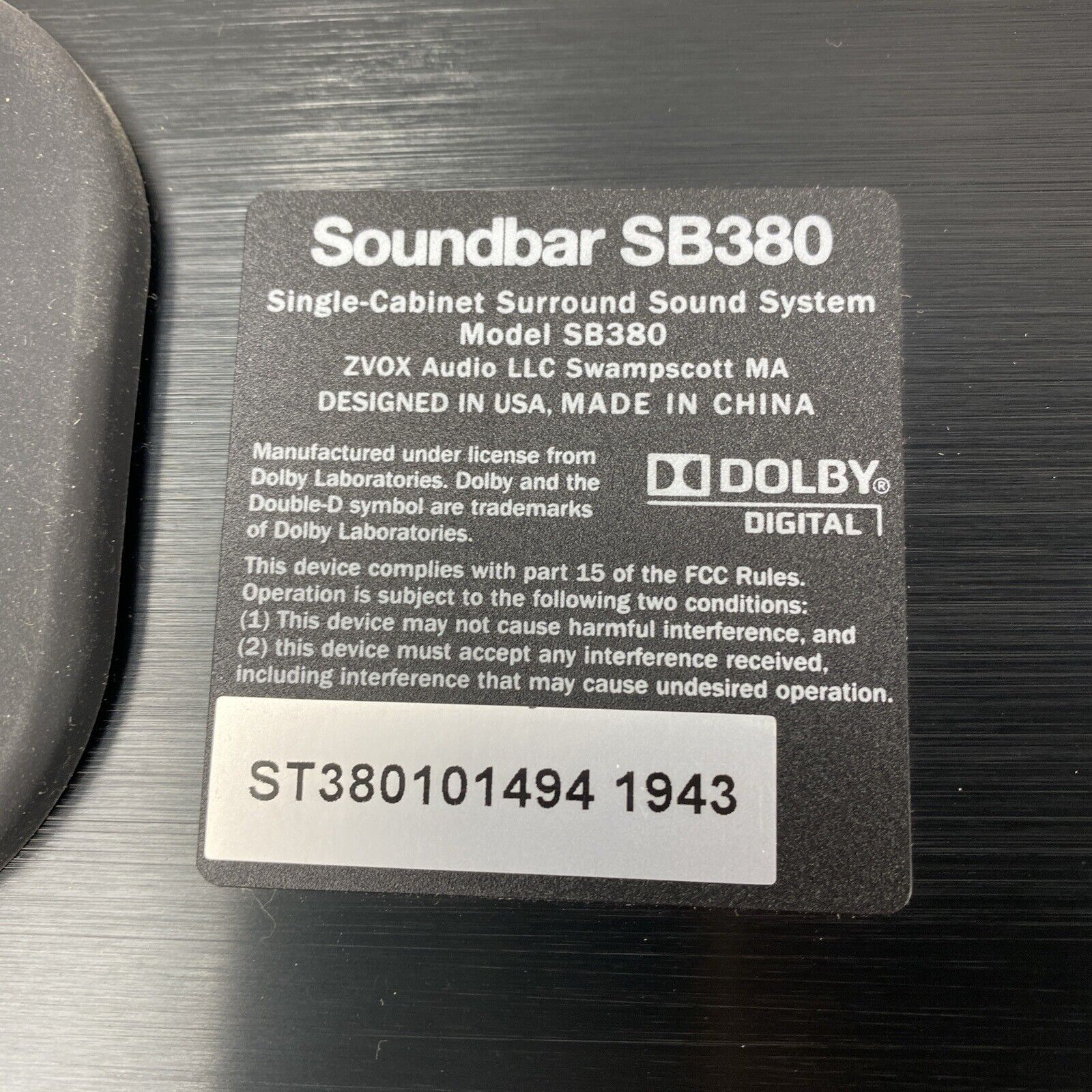 ZVOX SB380 Wired Sound Bar TV Stereo Speaker Grade A