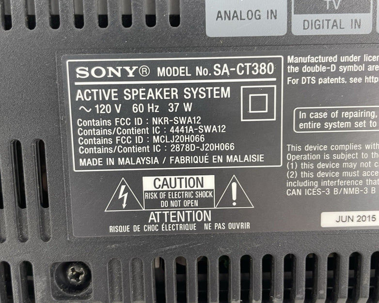 Sony SA-CT380 Active Speaker System Soundbar Bluetooth NFC Dolby