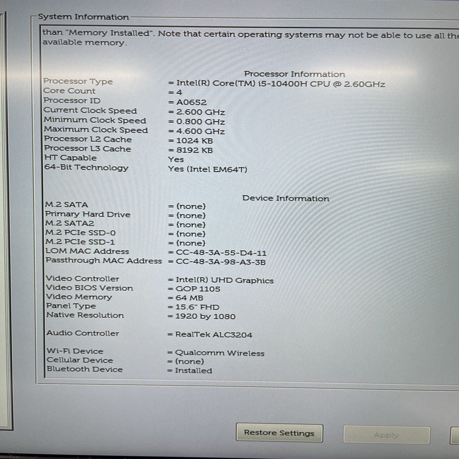 Dell Precision 3551 15.6" i5-10400H 2.60 GHz 16 GB RAM No SSD/OS/AC/Batt - READ3
