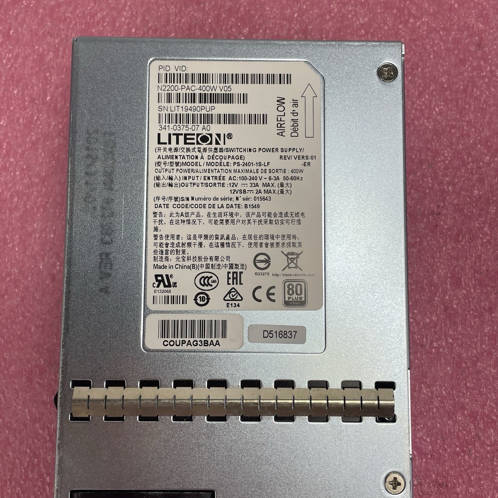 LiteOn Power Supply / Power Supply N2200-PAC-400W PS-2401-1S-LF 341-0375-075