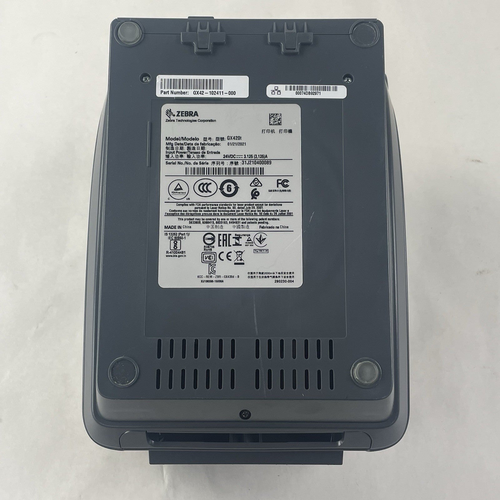 Zebra GX420T Thermal Label Printer 25,400,089pgc Parts or Repair10