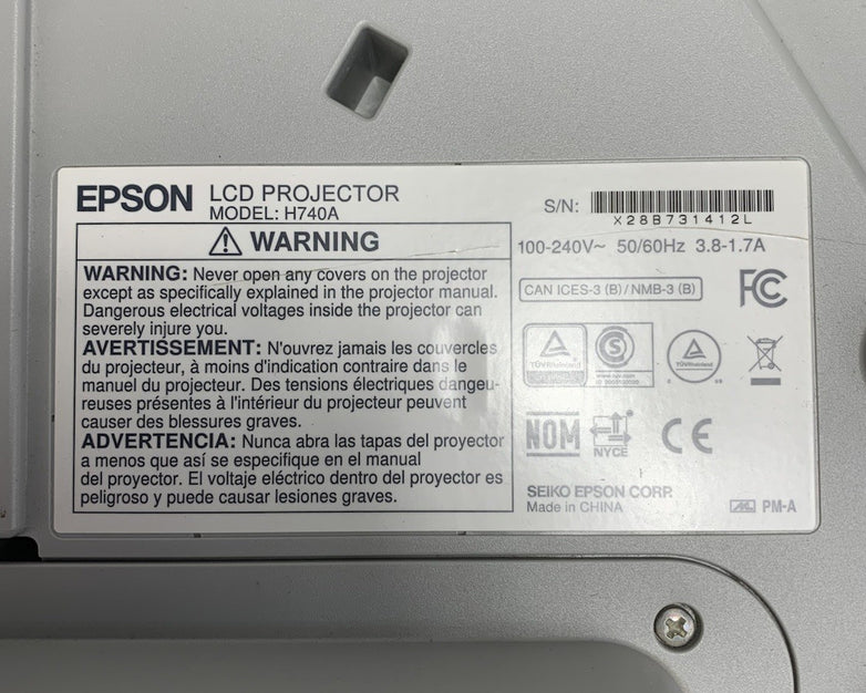 Epson PowerLite 695Wi H740A LCD Lamp Projector 749 Lamp Hours - No Remote