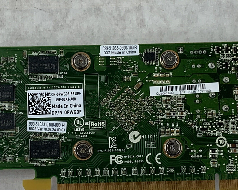 Dell NVIDIA Quadro 600 0PWG0F 1GB 128-Bit DDR3 PCIe Video Graphics Card GPU