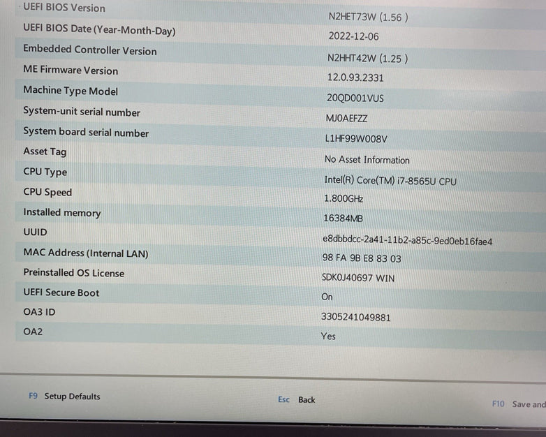 Lenovo ThinkPad X1 Carbon 7Gen i7-8565U 1.8GHz 16GB RAM No SSD/OS/AC/Batt - READ