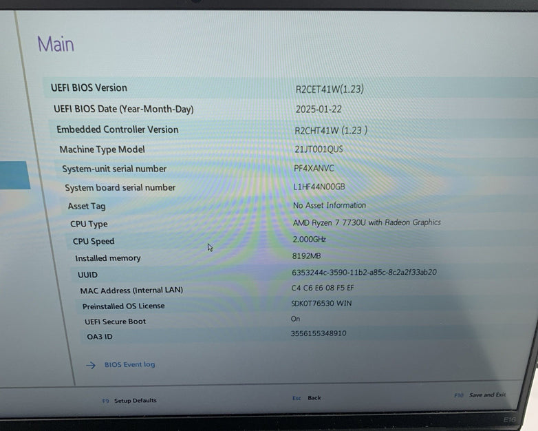 Lenovo ThinkPad E16 Gen 1 AMD Ryzen 7 7730u 2.0 GHz 8 GB Ram No OS/SSD/AC/Batt