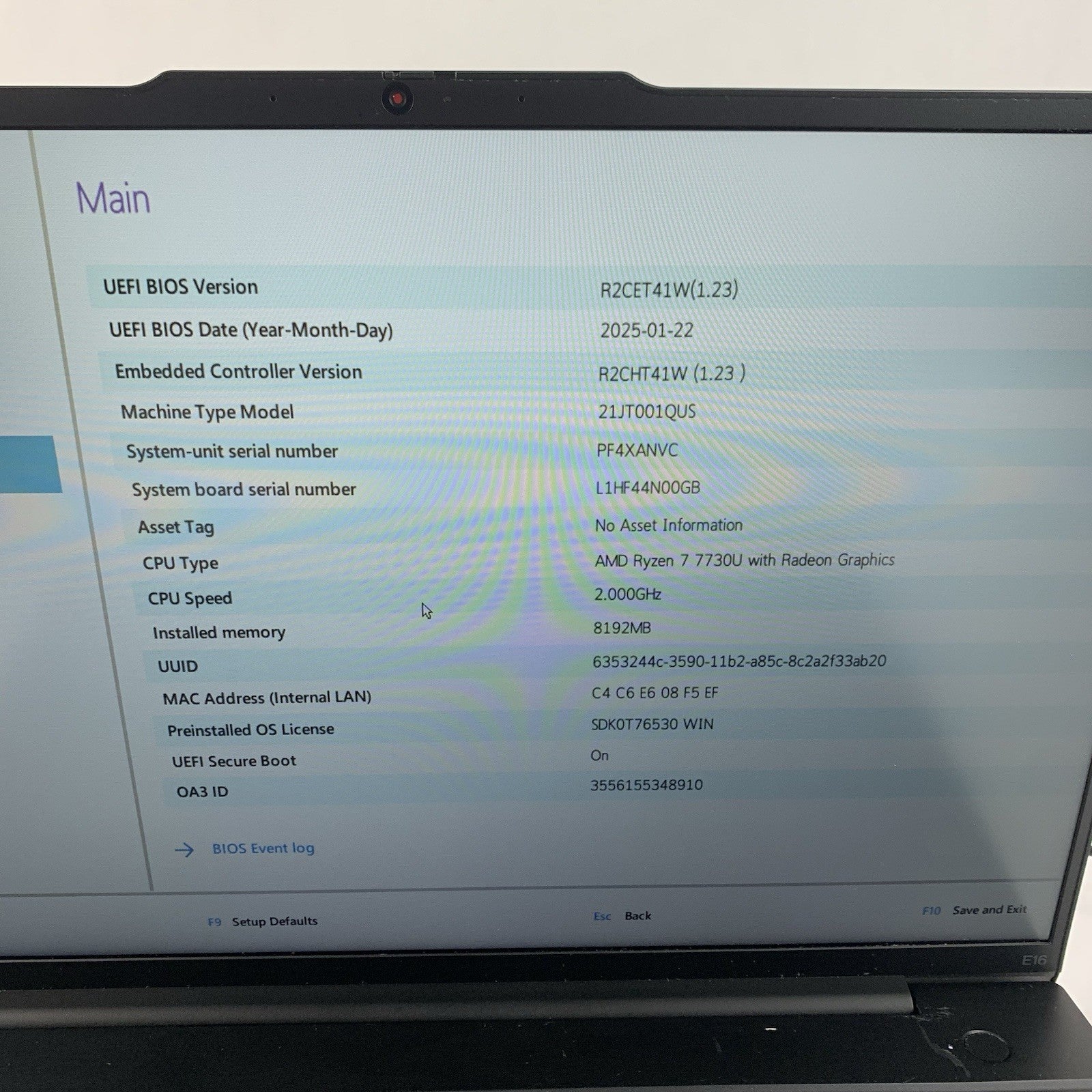 Lenovo ThinkPad E16 Gen 1 AMD Ryzen 7 7730u 2.0 GHz 8 GB Ram No OS/SSD/AC/Batt2