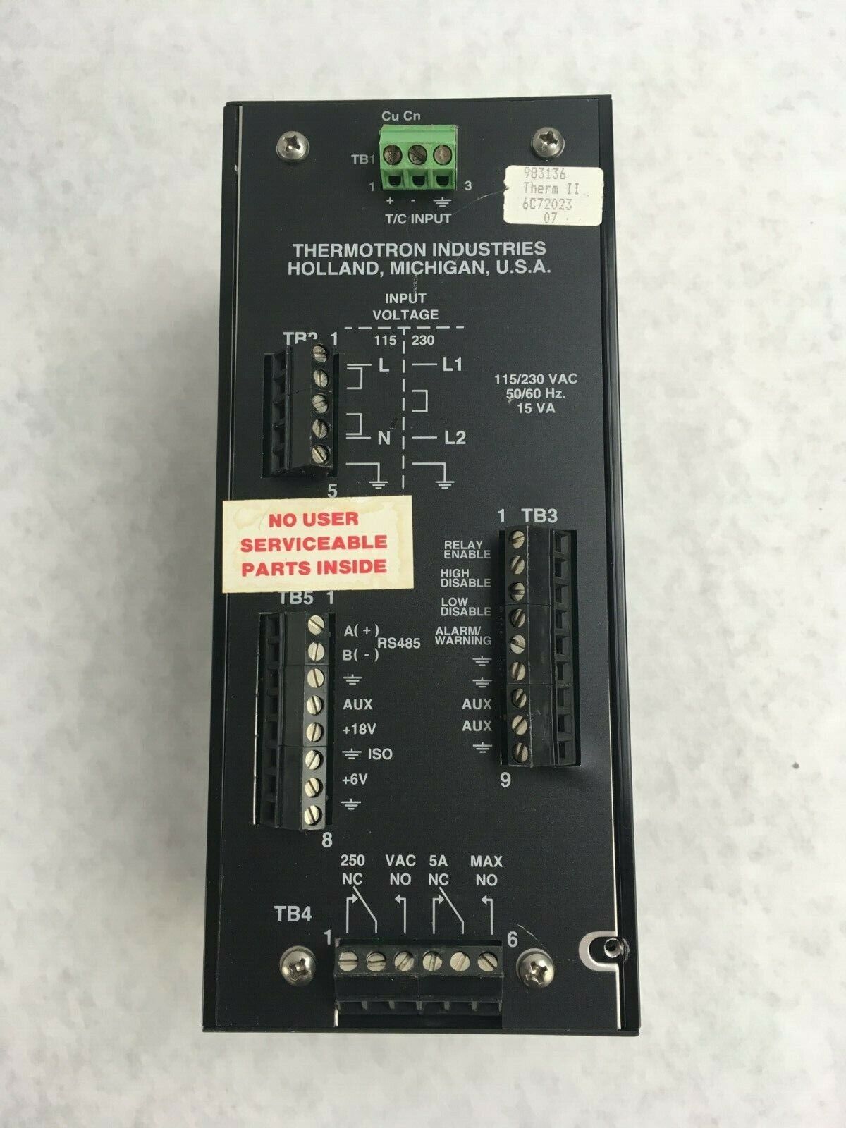 Thermotron 983136 Therm-Alarm 230VAC 15VA Max 50/60Hz Parts and Repair