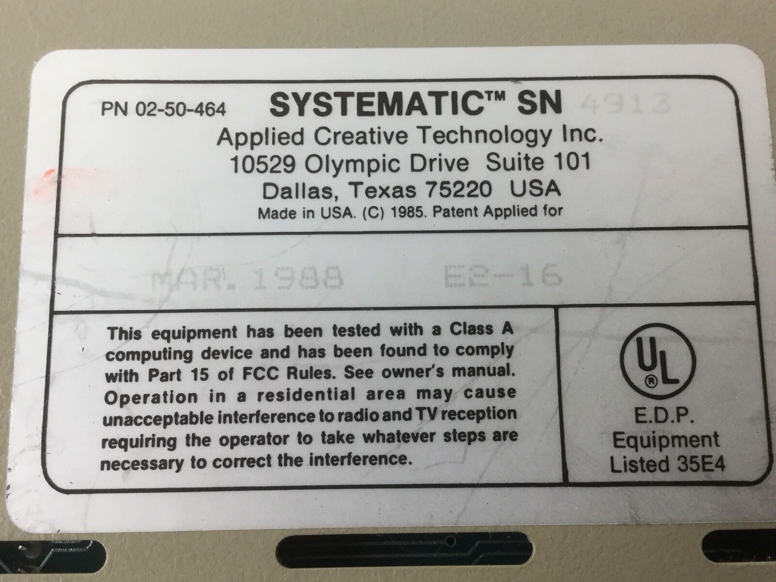 Systematic, Applied Creative Technology, E2-16, Untested