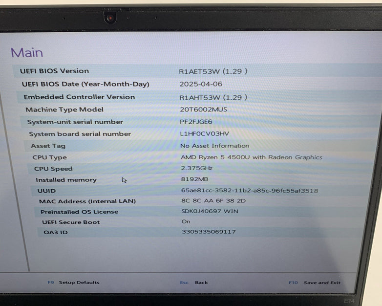 Lenovo ThinkPad E14 Gen 2 Ryzen 5 4500U 2.375 GHz 8 GB Ram No OS/SSD/AC/Pagedown