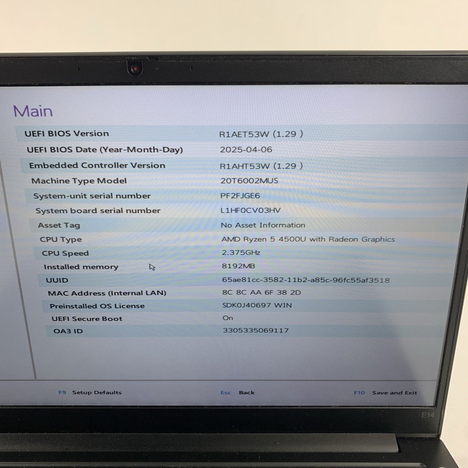 Lenovo ThinkPad E14 Gen 2 Ryzen 5 4500U 2.375 GHz 8 GB Ram No OS/SSD/AC/Pagedown2