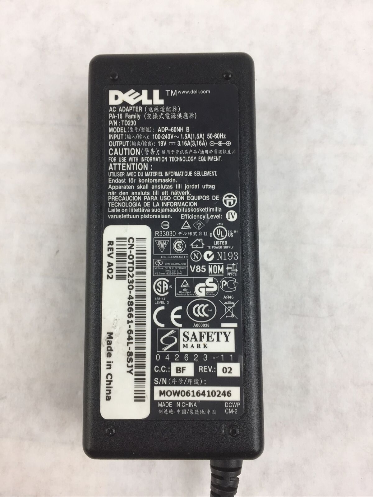Dell Laptop Charger AC Adapter Power Supply ADP-60NH B PA-16 60W