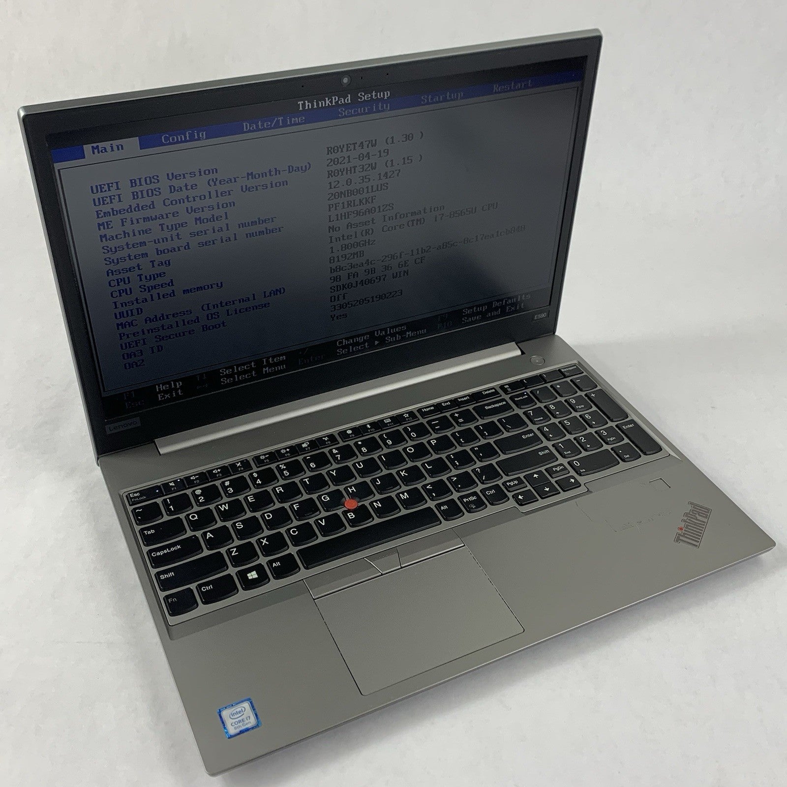 Lenovo Thinkpad E590 15.6" Laptop I7-8565U 1.80 GHZ 8 GB RAM No OS/HDD/AC/CMOS0