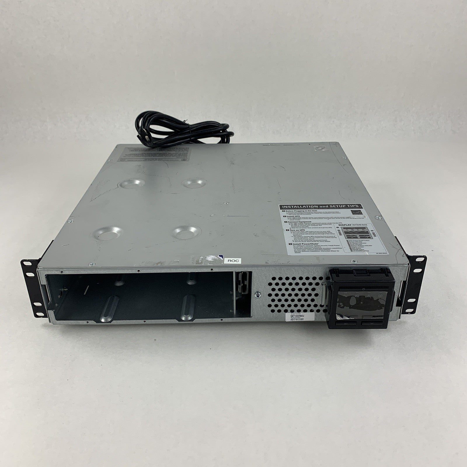 APC SMT1000RM2U Smart UPS Back Up Tested W/ AP9630 No Batteries No Faceplate