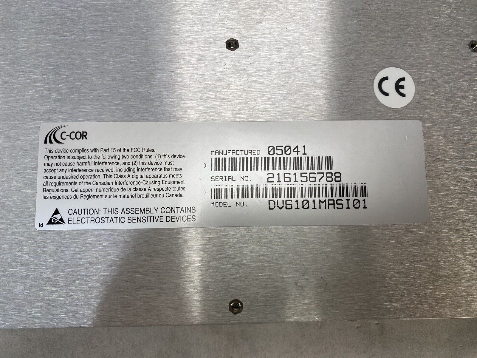 C-COR Video Systems DV6101MASI01 DVB ASI SMPTE 310m MPEG TRANSPORT Multiport