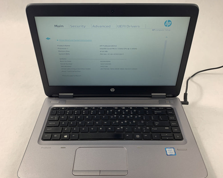 HP Probook 640 G3 14" i5-7200U 2.5 GHz 8 GB Ram No OS No HDD No Batt No AC