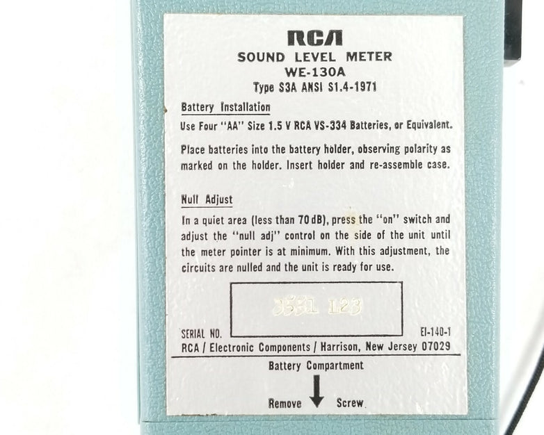 RCA Sound Level Meter WE-130A Type S3A ANSI S1.4-1971