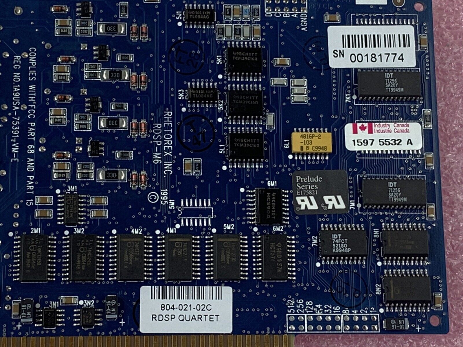 Rhetorex Inc RDSP-M6 4 Port Analog Voicemail Card 1A9USA-75391-VM-E