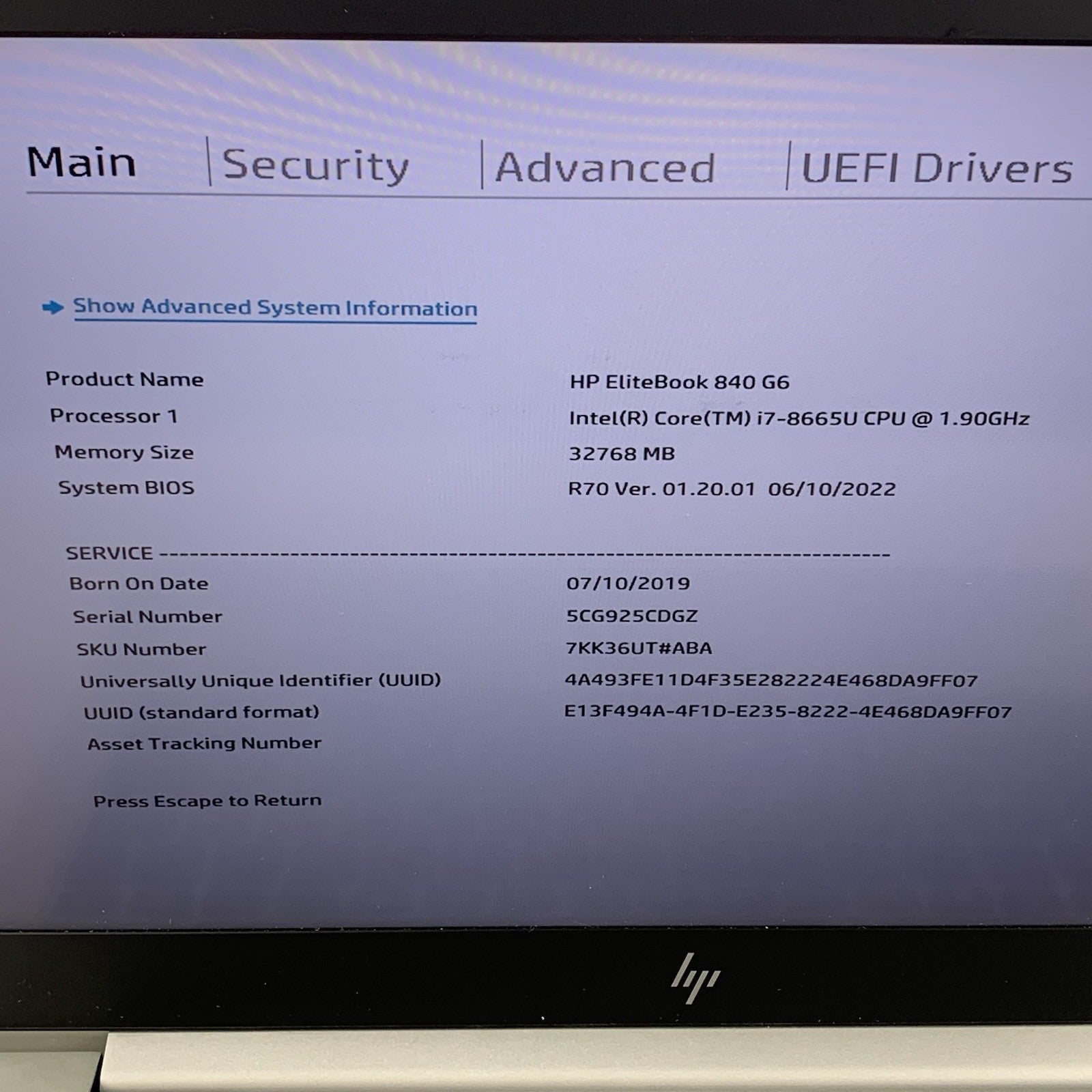 HP EliteBook 840 G6 14" Laptop i7-8665U 1.9 GHz 32 GB RAM No SSD/OS/AC2