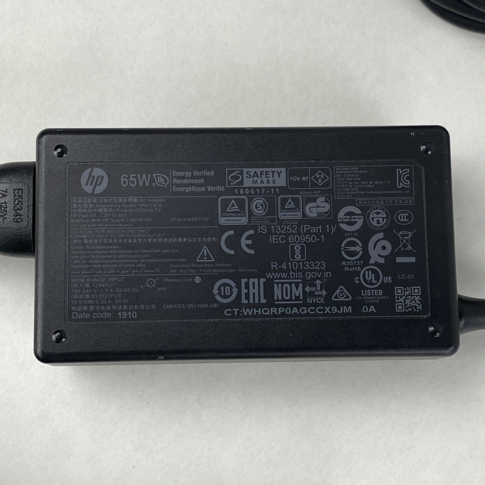 HP TPN-CA16 65W 19.5V 3.33A 7.4mm Laptop AC Adapter w/ Power Cord (Lot of 10)