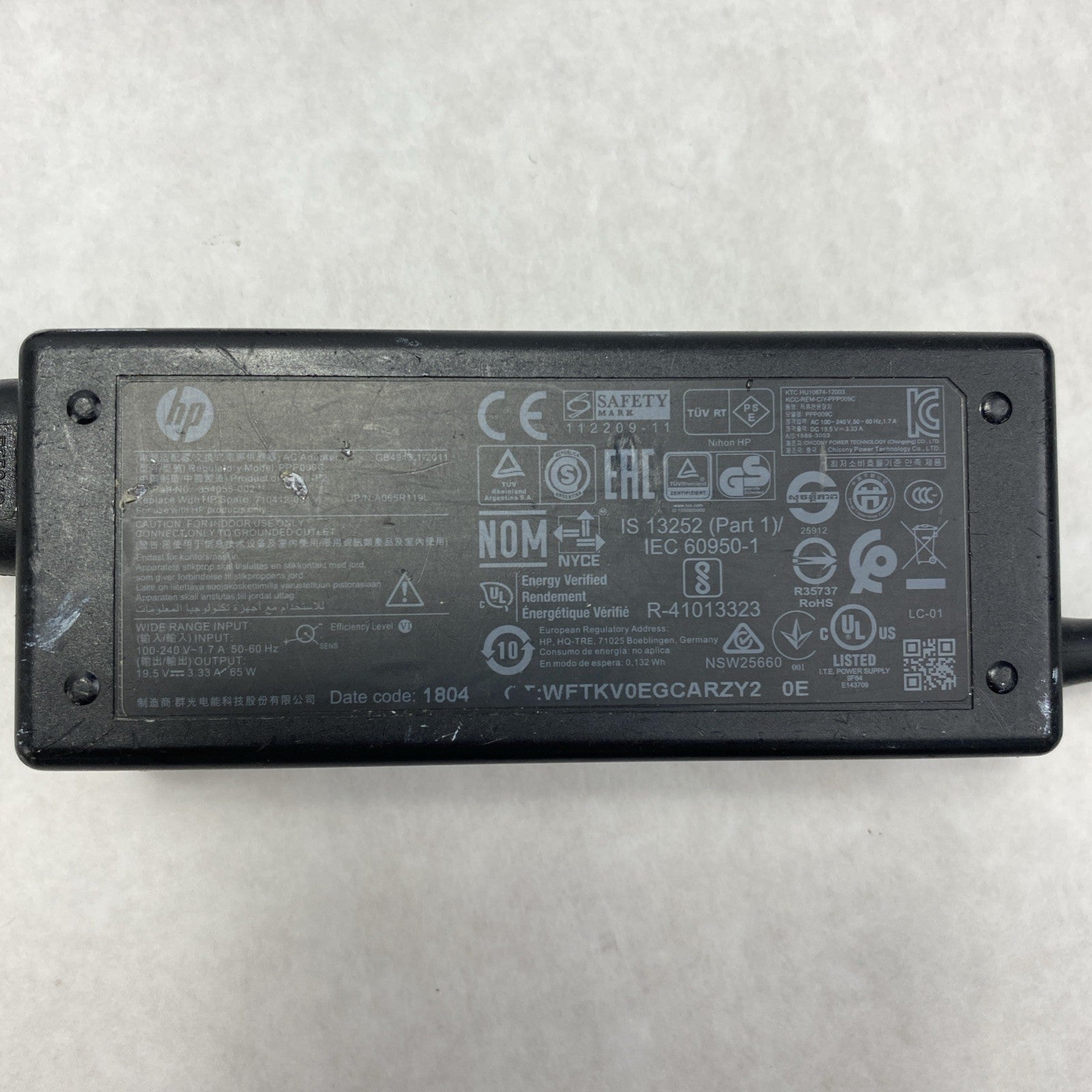 HP PPP009C 65W 19.5V 3.33A 4.5mm Laptop AC Adapter w/ Power Cord - Lot of 62