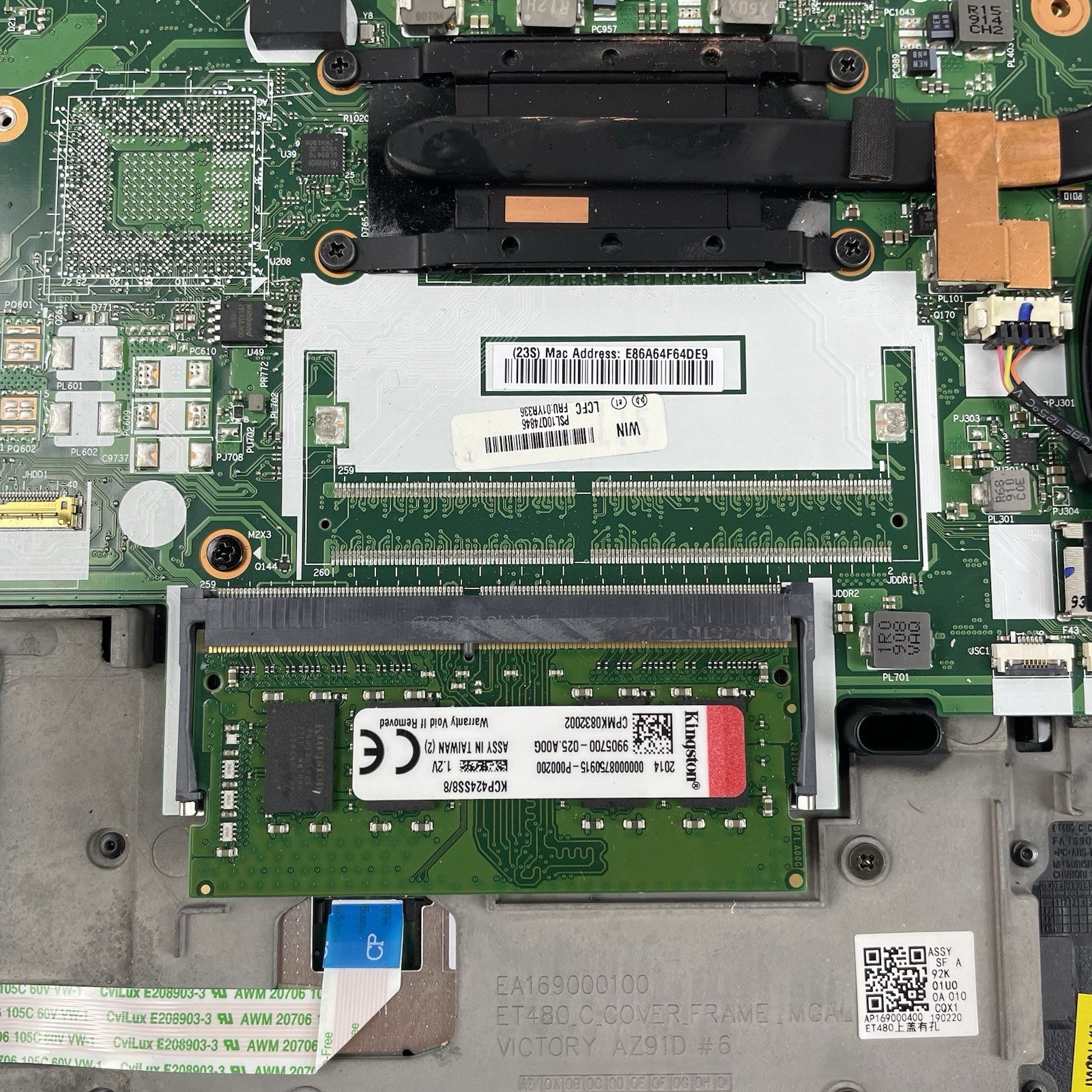 Lenovo ThinkPad T480 14" i5-8350U 1.70 GHz 8 GB RAM No SSD/OS/AC - Missing DIMM18