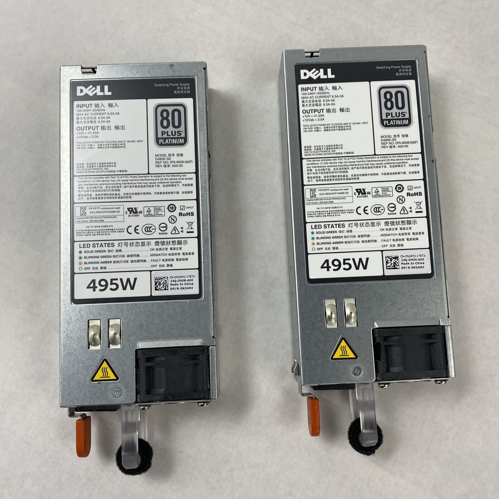 Lot of 2 Dell N24MJ D495E-S0 80 Plus Platinum 495W Power Supply