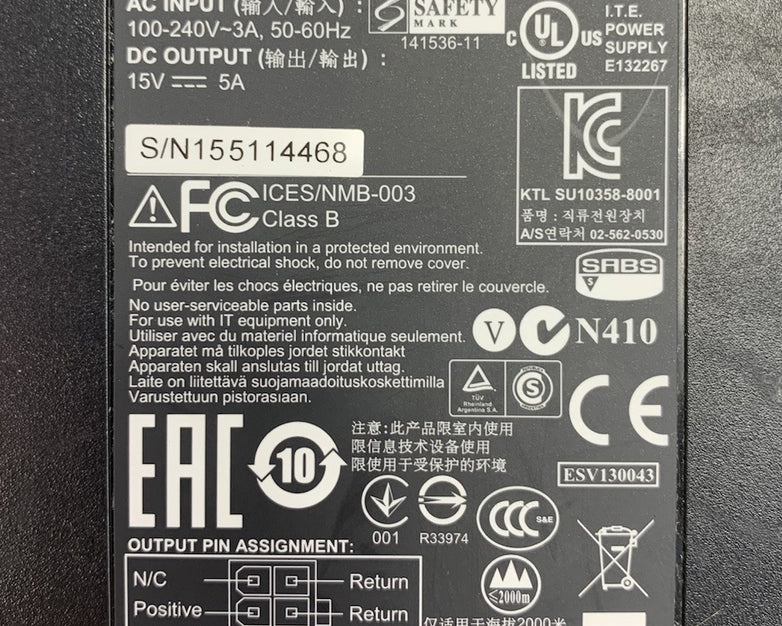 Symbol 50-14000-242R 15V 5A 75W AC Adapter Power Supply - No Cords (Lot of 3)