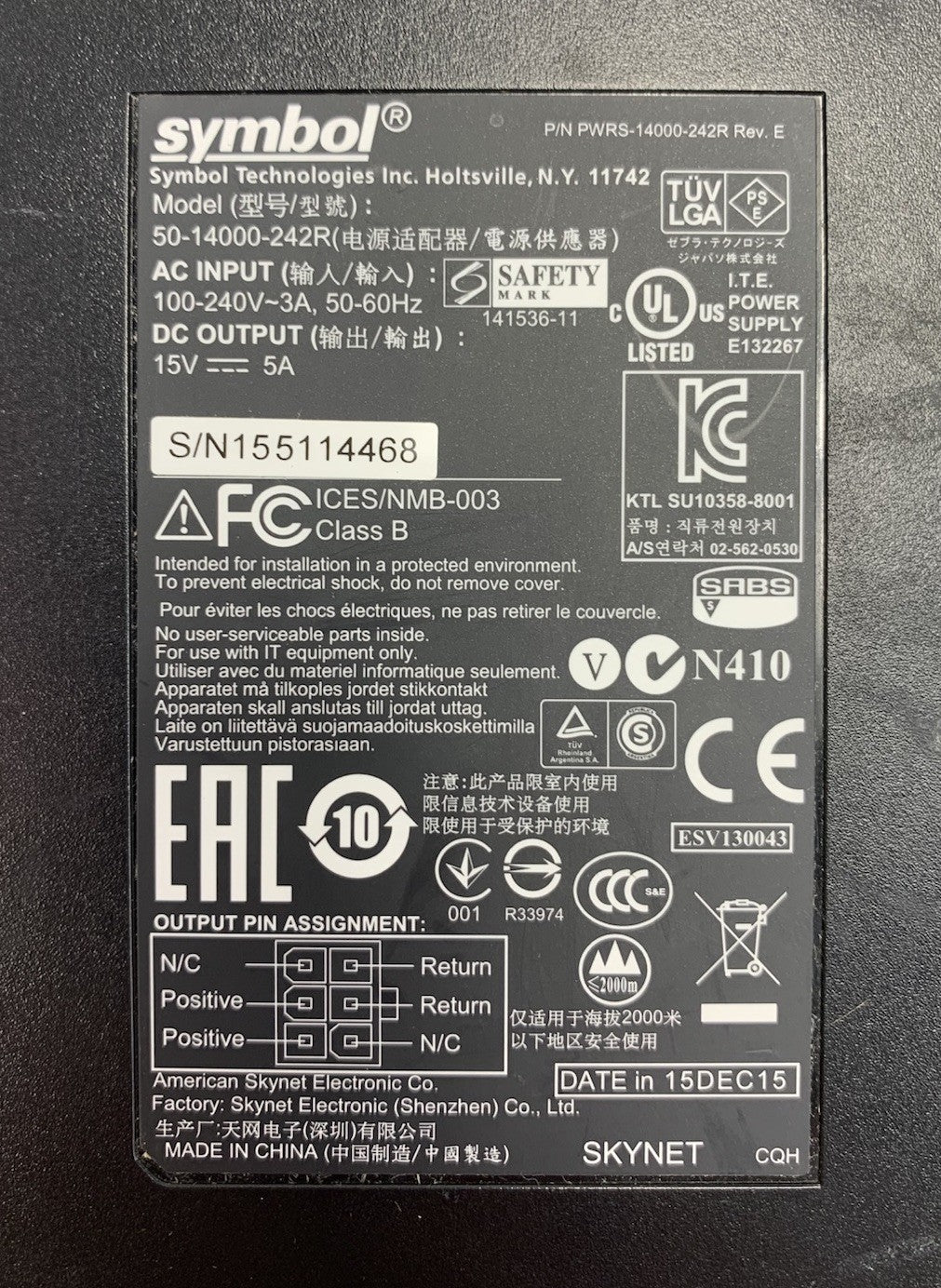 Symbol 50-14000-242R 15V 5A 75W AC Adapter Power Supply - No Cords (Lot of 3)6