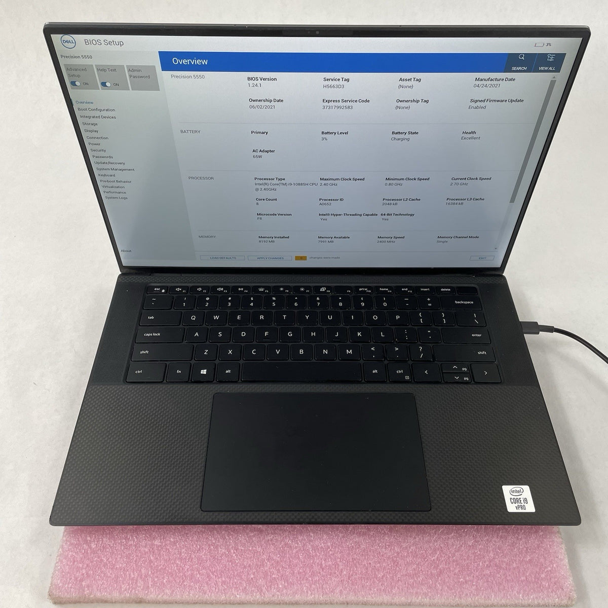 Dell Precision 5550 15.6" i9-10885H 2.40 GHz 8 GB RAM No SSD/OS/AC/Batt - READ2