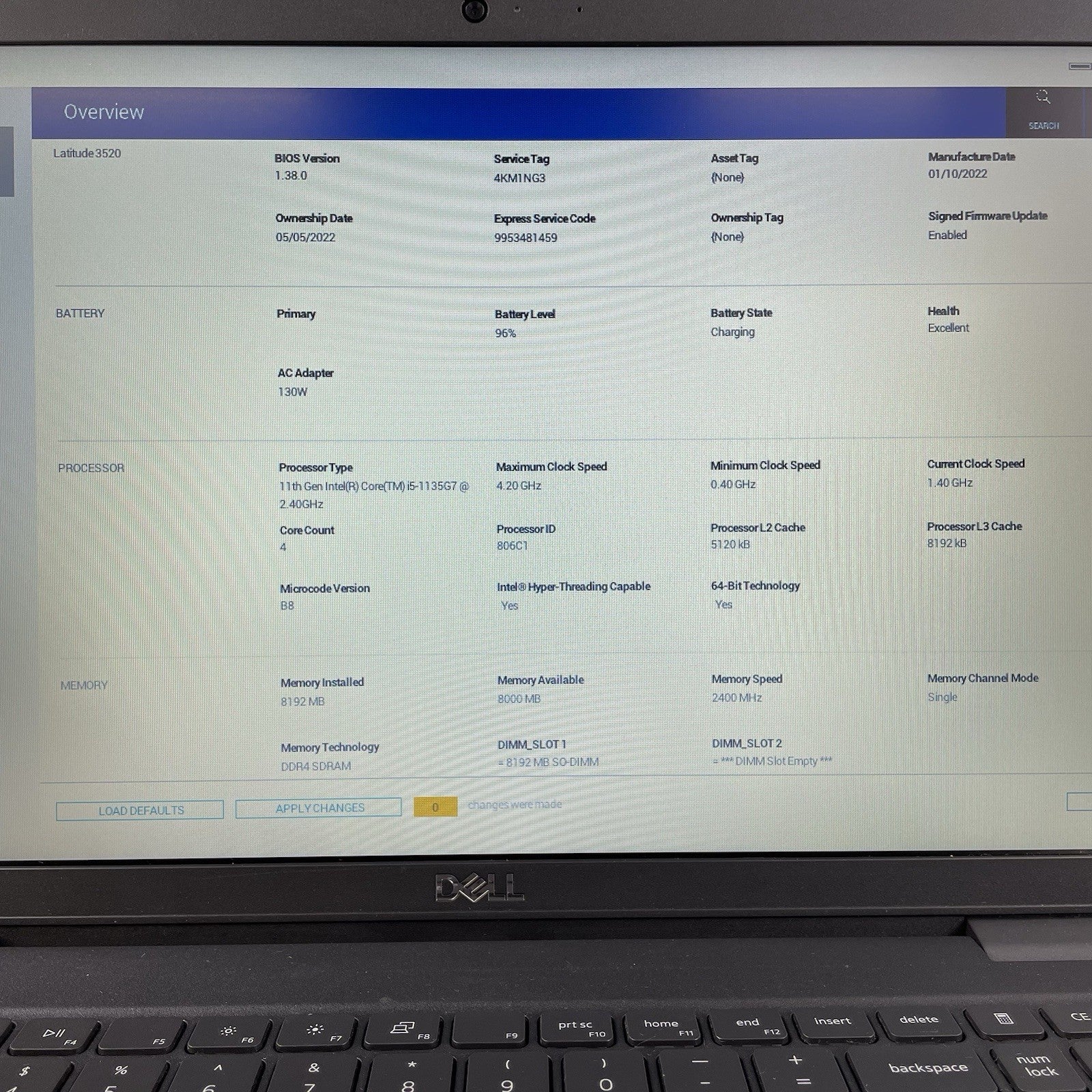 Dell Latitude 3520 15.6" i5-1135G7 2.40 GHz 8 GB RAM No SSD/OS/AC3
