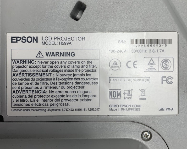 Epson BrightLink 595Wi H599A LCD Lamp Projector 1221 Lamp Hours - No Remote