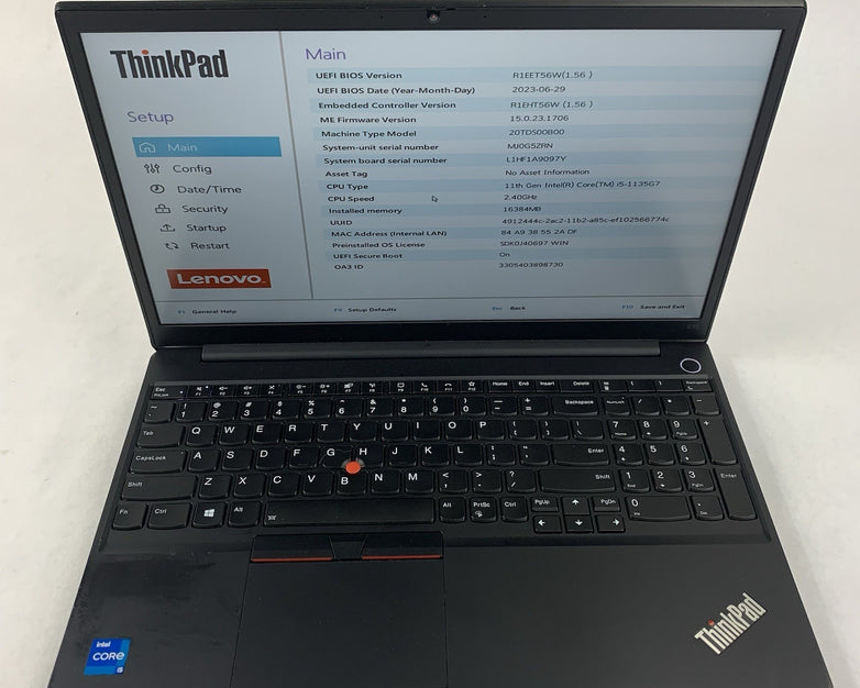 Lenovo ThinkPad E15 Gen 2 15.6" i5-1135G7 2.40 GHz 16 GB RAM No OS/SSD/AC