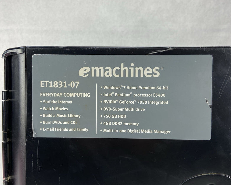 eMachines ET1831 MT Intel Pentium Dual-Core E5400 2.7GHz 4GB RAM No HDD No OS