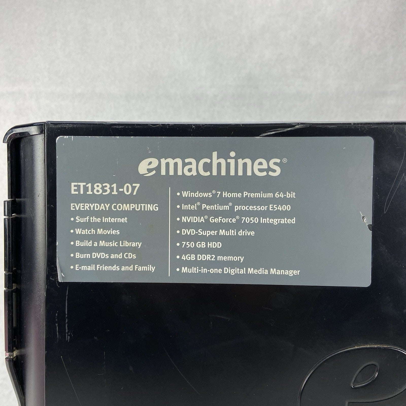 eMachines ET1831 MT Intel Pentium Dual-Core E5400 2.7GHz 4GB RAM No HDD No OS4