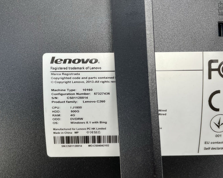 Lenovo C260 Celeron J1800 2.41 GHz 4 GB Ram No HDD No OS