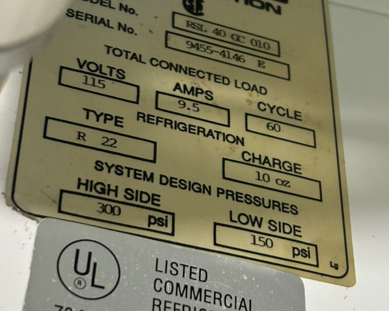 General Refrigeration RSL 40 GC 010 115V 9.5A  10 Oz Charge Powers Snapple