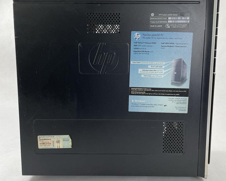 HP Pavilion P6605F MT Pentium Dual-Core E5500 2.80 GHz 4 GB No HDD/OS